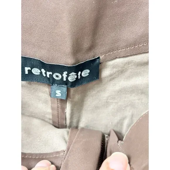 Retrofete Amanda Leather High Rise Flat Front Biker Shorts Brown Women´s Size S Bike Shorts